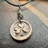 Shamrock Clover Charm, Copper Wax Seal Charm, Connemara Marble, Irish Celtic Jewelry, Leather & Vegan Cords, Handmade, Soul Harbor Jewelry