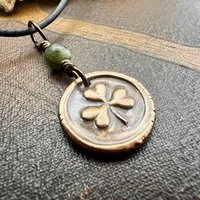 Shamrock Clover Charm, Copper Wax Seal Charm, Connemara Marble, Irish Celtic Jewelry, Leather & Vegan Cords, Handmade, Soul Harbor Jewelry