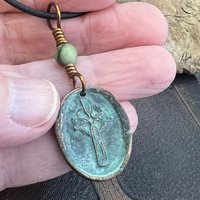 Copper Celtic Cross, Wax Seal Charm, Connemara Marble, Irish Celtic, Copper Cross Necklace, Leather Vegan Cord, Verdigris Patina, Aged Metal