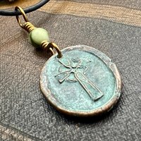 Copper Celtic Cross, Wax Seal Charm, Connemara Marble, Irish Celtic, Copper Cross Necklace, Leather Vegan Cord, Verdigris Patina, Aged Metal