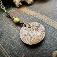 Celtic Sun Spiral Necklace, Copper Patina Pendant, Connemara Marble Bead, Irish Celtic Spirals, Colorful Sun, Pagan Celtic Witch, Handmade