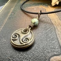 Triskele Bronze Charm, Wax Seal Charm, Connemara Marble Bead, Irish Celtic, 8 Anniversary, Celtic Witch, Triskelion Triple Spiral, Pagan
