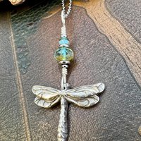 Dragonfly, Sterling Silver Charm, Czech Glass, Silver Dragonfly Necklace, Leather & Vegan Cords, Stainless Steel Chain, Earthy Nature Gifts
