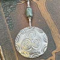 Newgrange Spirals, Sterling Silver Pendant, Connemara Marble, Irish Celtic, Triskele Triskelion, Triple Spiral, Celtic Pagan Witch, Handmade