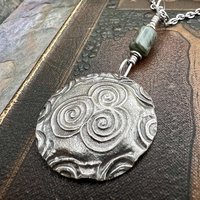 Newgrange Spirals, Sterling Silver Pendant, Connemara Marble, Irish Celtic, Triskele Triskelion, Triple Spiral, Celtic Pagan Witch, Handmade
