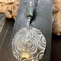 Newgrange Spirals, Sterling Silver Pendant, Connemara Marble, Irish Celtic, Triskele Triskelion, Triple Spiral, Celtic Pagan Witch, Handmade