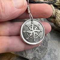Compass Rose Charm, Sterling Silver Pendant, Wax Seal Charm, Sailing Nautical Jewelry, Guidance Journey Talisman, Handmade Art Jewelry