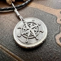 Compass Rose Charm, Sterling Silver Pendant, Wax Seal Charm, Sailing Nautical Jewelry, Guidance Journey Talisman, Handmade Art Jewelry