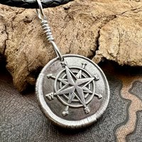 Compass Rose Charm, Sterling Silver Pendant, Wax Seal Charm, Sailing Nautical Jewelry, Guidance Journey Talisman, Handmade Art Jewelry