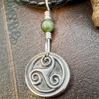 Sterling Silver Triskele, Connemara Marble Bead, Wax Seal Charm, Irish Celtic Jewelry, Triple Spiral, Triskelion, Triple Goddess, Trinity
