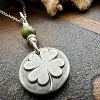 Four Leaf Clover, Sterling Silver, Wax Seal Charm, Connemara Marble, Irish Celtic Jewelry, Pagan Celtic Witch, 4 Leaf, Luck of the Irish