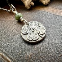 Four Leaf Clover, Sterling Silver, Wax Seal Charm, Connemara Marble, Irish Celtic Jewelry, Pagan Celtic Witch, 4 Leaf, Luck of the Irish