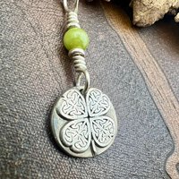 Four Leaf Clover, Sterling Silver, Wax Seal Charm, Connemara Marble, Irish Celtic Jewelry, Pagan Celtic Witch, 4 Leaf, Ireland Shamrock Gift