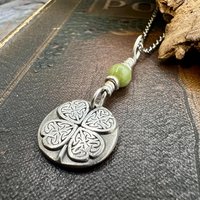 Four Leaf Clover, Sterling Silver, Wax Seal Charm, Connemara Marble, Irish Celtic Jewelry, Pagan Celtic Witch, 4 Leaf, Ireland Shamrock Gift