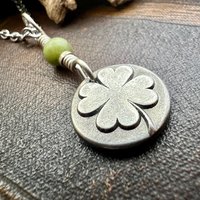 Four Leaf Clover, Sterling Silver, Wax Seal Charm, Connemara Marble, Irish Celtic Jewelry, Pagan Celtic Witch, 4 Leaf, Luck of the Irish