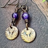 Scottish Thistle Earrings, Outlander Jewelry, Bronze Anniversary, Gifts for Her, Scotland Gifts, Amethyst Beaded Earrings