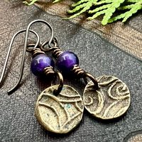 Scottish Thistle Earrings, Outlander Jewelry, Bronze Anniversary, Gifts for Her, Scotland Gifts, Amethyst Beaded Earrings