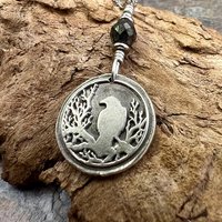 Raven Charm, Sterling Silver, Irish Celtic Lore, Leather Vegan Cords, Stainless Steel Chain, Crow Corvid, Wax Seal Charm, Celtic Pagan Witch