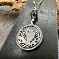 Raven Charm, Sterling Silver, Irish Celtic Lore, Leather Vegan Cords, Stainless Steel Chain, Crow Corvid, Wax Seal Charm, Celtic Pagan Witch