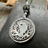Raven Charm, Sterling Silver, Irish Celtic Lore, Leather Vegan Cords, Stainless Steel Chain, Crow Corvid, Wax Seal Charm, Celtic Pagan Witch