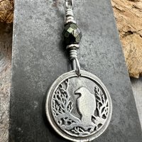 Raven Charm, Sterling Silver, Irish Celtic Lore, Leather Vegan Cords, Stainless Steel Chain, Crow Corvid, Wax Seal Charm, Celtic Pagan Witch