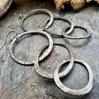 Triple Hoop Sterling Silver Earrings, Hypoallergenic Ear Wires, Long Statement Earrings, Hoop Dangles, Fun Jewelry, Earthy Rustic, Boho Chic