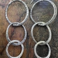 Triple Hoop Sterling Silver Earrings, Hypoallergenic Ear Wires, Long Statement Earrings, Hoop Dangles, Fun Jewelry, Earthy Rustic, Boho Chic