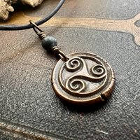Triskele Charm, Copper Necklace, Wax Seal Charm, Connemara Marble, Irish Celtic Pagan, 7 Anniversary, Celtic Witch, Triskelion Triple Spiral