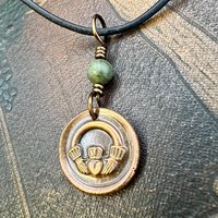 Copper Claddagh Charm, Wax Seal Charm, Connemara Marble, Irish Celtic Jewelry, Pagan, 7th Anniversary, Love, Friendship, Loyalty, Handmade