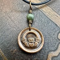 Copper Claddagh Charm, Wax Seal Charm, Connemara Marble, Irish Celtic Jewelry, Pagan, 7th Anniversary, Love, Friendship, Loyalty, Handmade