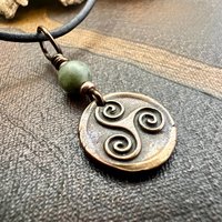 Triskele Charm, Copper Necklace, Wax Seal Charm, Connemara Marble, Irish Celtic Pagan, 7 Anniversary, Celtic Witch, Triskelion Triple Spiral
