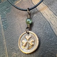 Shamrock Clover Charm, Copper Wax Seal Charm, Connemara Marble, Irish Celtic Jewelry, Leather & Vegan Cords, Handmade, Soul Harbor Jewelry
