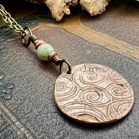 Celtic Sun Spiral Necklace, Copper Patina Pendant, Connemara Marble Bead, Irish Celtic Spirals, Colorful Sun, Pagan Celtic Witch, Handmade