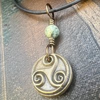Triskele Bronze Charm, Wax Seal Charm, Connemara Marble Bead, Irish Celtic, 8 Anniversary, Celtic Witch, Triskelion Triple Spiral, Pagan