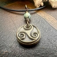 Triskele Bronze Charm, Wax Seal Charm, Connemara Marble Bead, Irish Celtic, 8 Anniversary, Celtic Witch, Triskelion Triple Spiral, Pagan