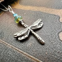 Dragonfly, Sterling Silver Charm, Czech Glass, Silver Dragonfly Necklace, Leather & Vegan Cords, Stainless Steel Chain, Earthy Nature Gifts