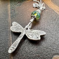 Dragonfly, Sterling Silver Charm, Czech Glass, Silver Dragonfly Necklace, Leather & Vegan Cords, Stainless Steel Chain, Earthy Nature Gifts
