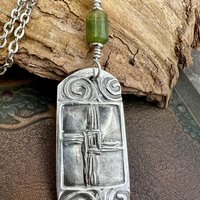 St Brigid’s Cross, Sterling Silver, Connemara Marble, Irish Celtic, Spirals, Pagan Witch, Brigid of Kildare, Patron Saint Ireland, Imbolc