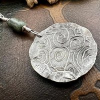 Newgrange Spirals, Sterling Silver Pendant, Connemara Marble, Irish Celtic, Triskele Triskelion, Triple Spiral, Celtic Pagan Witch, Handmade