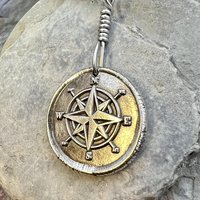 Compass Rose Charm, Sterling Silver Pendant, Wax Seal Charm, Sailing Nautical Jewelry, Guidance Journey Talisman, Handmade Art Jewelry