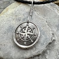 Compass Rose Charm, Sterling Silver Pendant, Wax Seal Charm, Sailing Nautical Jewelry, Guidance Journey Talisman, Handmade Art Jewelry
