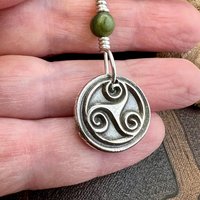 Sterling Silver Triskele, Connemara Marble Bead, Wax Seal Charm, Irish Celtic Jewelry, Triple Spiral, Triskelion, Triple Goddess, Trinity