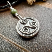 Sterling Silver Triskele, Connemara Marble Bead, Wax Seal Charm, Irish Celtic Jewelry, Triple Spiral, Triskelion, Triple Goddess, Trinity