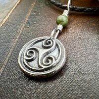 Sterling Silver Triskele, Connemara Marble Bead, Wax Seal Charm, Irish Celtic Jewelry, Triple Spiral, Triskelion, Triple Goddess, Trinity
