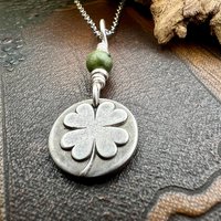 Four Leaf Clover, Sterling Silver, Wax Seal Charm, Connemara Marble, Irish Celtic Jewelry, Pagan Celtic Witch, 4 Leaf, Luck of the Irish