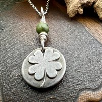 Four Leaf Clover, Sterling Silver, Wax Seal Charm, Connemara Marble, Irish Celtic Jewelry, Pagan Celtic Witch, 4 Leaf, Luck of the Irish