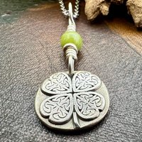 Four Leaf Clover, Sterling Silver, Wax Seal Charm, Connemara Marble, Irish Celtic Jewelry, Pagan Celtic Witch, 4 Leaf, Ireland Shamrock Gift