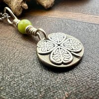 Four Leaf Clover, Sterling Silver, Wax Seal Charm, Connemara Marble, Irish Celtic Jewelry, Pagan Celtic Witch, 4 Leaf, Ireland Shamrock Gift