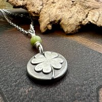Four Leaf Clover, Sterling Silver, Wax Seal Charm, Connemara Marble, Irish Celtic Jewelry, Pagan Celtic Witch, 4 Leaf, Luck of the Irish
