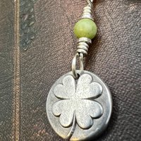 Four Leaf Clover, Sterling Silver, Wax Seal Charm, Connemara Marble, Irish Celtic Jewelry, Pagan Celtic Witch, 4 Leaf, Luck of the Irish